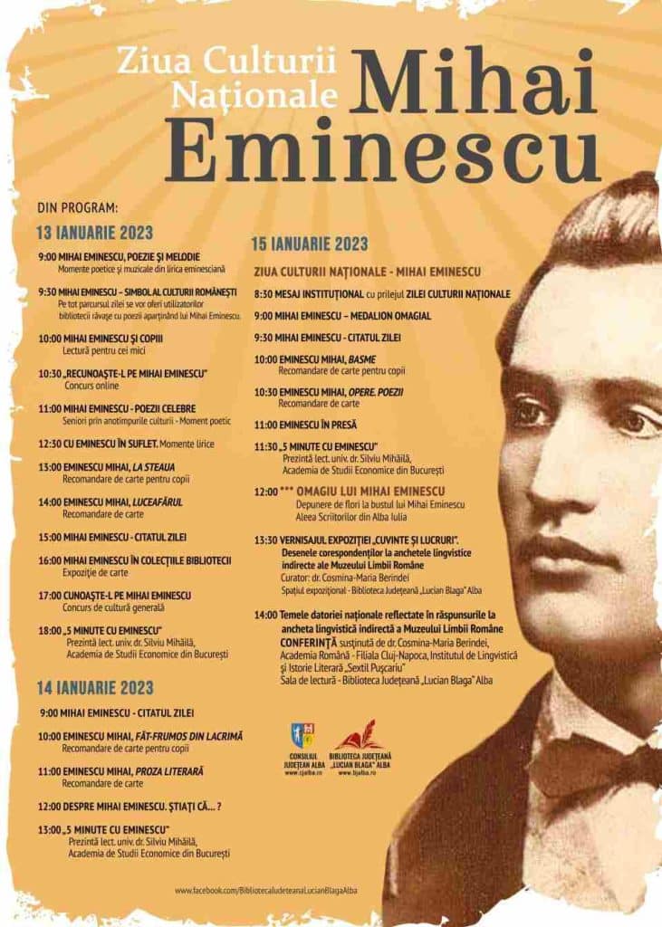 13 15 ianuarie Ziua Culturii Naționale și aniversarea poetului