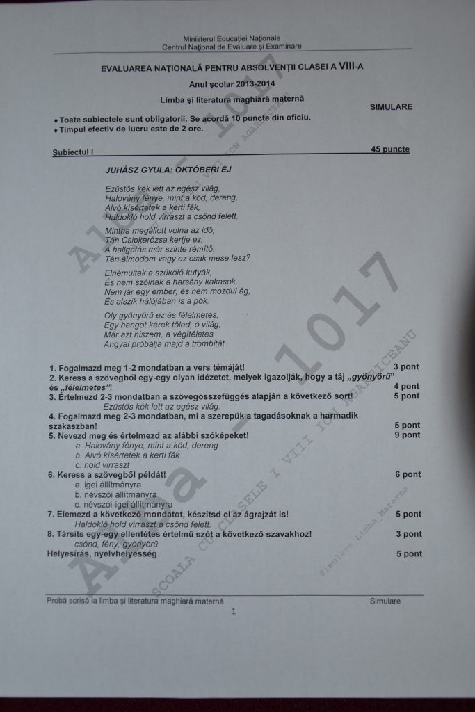 Subiecte La Simularea EvaluÄƒrii NaÅ£ionale 2014 La Limba MaternÄƒ MaghiarÄƒ Ultimele VerificÄƒri Pentru Clasa A Viii A Ziarul Unirea