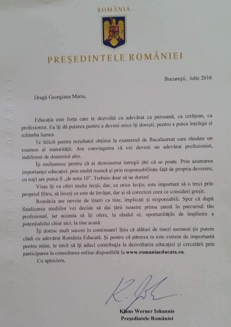 scrisoare Iohannis