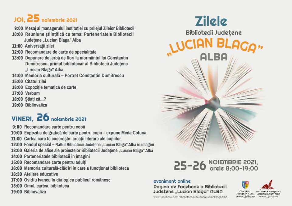 Gallantry Misfortune speech 25-26 noiembrie: Zilele Bibliotecii Județene „Lucian Blaga” Alba se vor  sărbători on-line - Ziarul Unirea