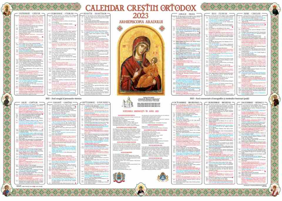 Calendar creștin ORTODOX 2023 Sărbători religioase, posturi, sfinți
