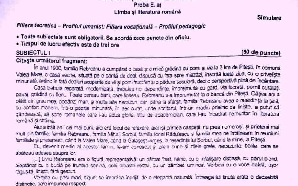 IMMAGINI|  MATERIE per la simulazione del diploma di maturità 2023, in lingua rumena: cosa dovevano risolvere gli studenti delle scuole superiori