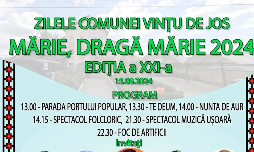 15 august 2024 | Zilele comunei Vințu de Jos: Parada portului popular, nunta de aur și spectacole. PROGRAM